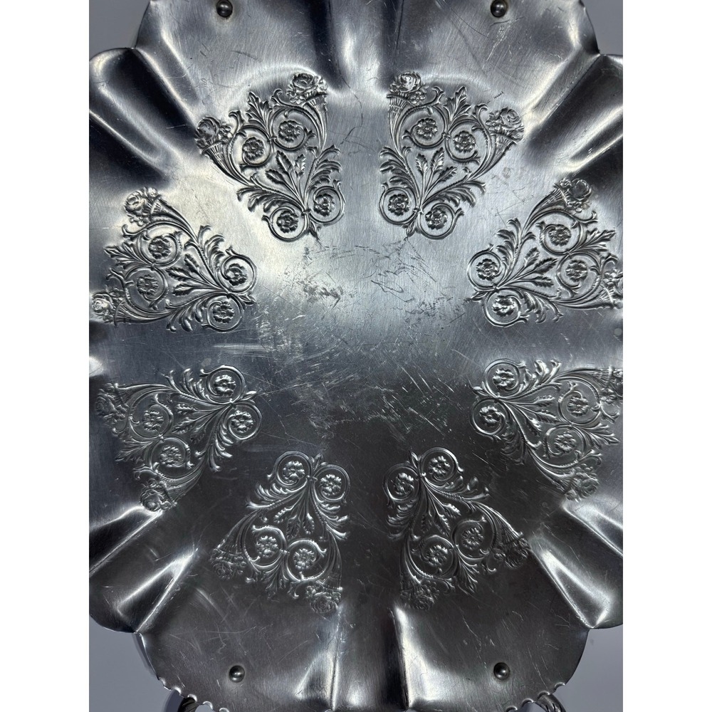 Vintage Embossed Cottagecore Floral Serving Tray Scalloped Edge Handles 16.5" - Picture 4 of 4